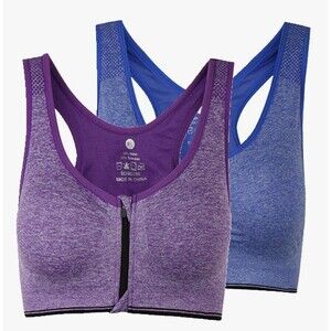 New Oh;yah Womens Zipper Front Yoga Sports Bra Blue/Purple Small